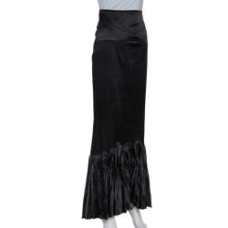 Pre Owned Roberto Cavalli Black Satin Ruffle Hem Detail Maxi Skirt M
