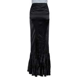 Pre Owned Roberto Cavalli Black Satin Ruffle Hem Detail Maxi Skirt M