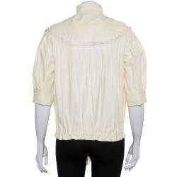Pre Owned Roberto Cavalli Cream Leather Pleated Detail Zipper Front Jacket S