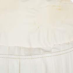 Pre Owned Roberto Cavalli Cream Leather Pleated Detail Zipper Front Jacket S