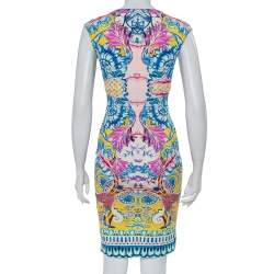 مملوكة مسبقًا فستان روبرتو كافالي تريكو متعدد الألوان ديرابيه رقبة حرف في مقاس صغير - سمول