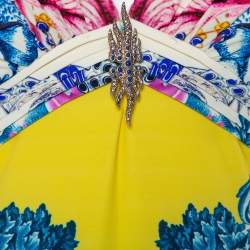 مملوكة مسبقًا فستان روبرتو كافالي تريكو متعدد الألوان ديرابيه رقبة حرف في مقاس صغير - سمول