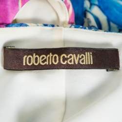 مملوكة مسبقًا فستان روبرتو كافالي تريكو متعدد الألوان ديرابيه رقبة حرف في مقاس صغير - سمول