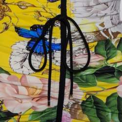 Pre Owned Roberto Cavalli Yellow Floral Printed Knit Ruched V-Neck Dress S