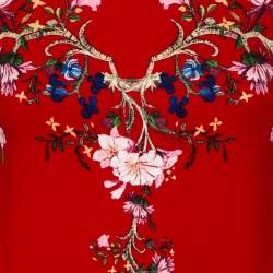 Pre Owned Roberto Cavalli Red Floral Printed Silk Open Back Detail Sheath Dress S