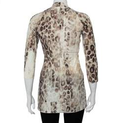Pre Owned Roberto Cavalli Cream Animal Printed Knit Drape Detail Tunic M
