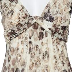 Pre Owned Roberto Cavalli Cream Animal Printed Knit Drape Detail Tunic M