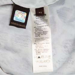 Pre Owned Roberto Cavalli Cream Animal Printed Knit Drape Detail Tunic M