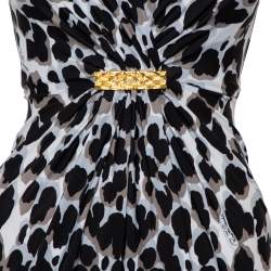 Pre Owned Roberto Cavalli Black & Grey Animal Printed Draped Waist Detail Mini Dress S