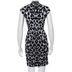 Pre Owned Roberto Cavalli Black & Grey Animal Printed Draped Waist Detail Mini Dress S