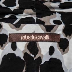 Pre Owned Roberto Cavalli Black & Grey Animal Printed Draped Waist Detail Mini Dress S