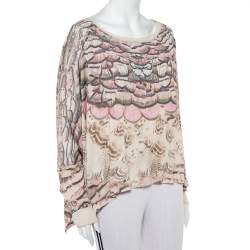 Roberto Cavalli Beige Printed Silk Knit Oversized Sweatshirt M