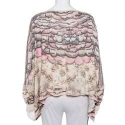 Roberto Cavalli Beige Printed Silk Knit Oversized Sweatshirt M