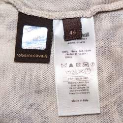 Roberto Cavalli Beige Printed Silk Knit Oversized Sweatshirt M