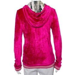 Pre Owned جاكيت روبرتو كافالي غطاء رأس سحاب أمامي فيلور وردي مقاس كبير (لارج)