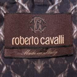 Pre Owned Roberto Cavalli Brown Snakeskin Printed Silk Button Front Belted Trench Coat S
