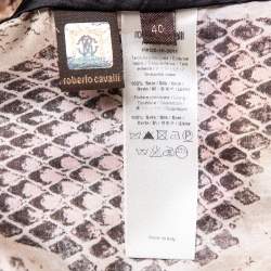 Pre Owned Roberto Cavalli Brown Snakeskin Printed Silk Button Front Belted Trench Coat S