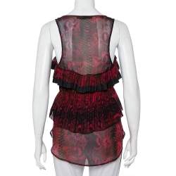 Roberto Cavalli Multicolor Snakeskin Printed Silk Pleated Detail Sleeveless Top S