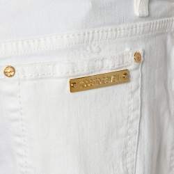 Pre Owned Roberto Cavalli White Denim Distressed Straight Leg Jeans XL