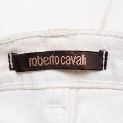 Pre Owned Roberto Cavalli White Denim Distressed Straight Leg Jeans XL