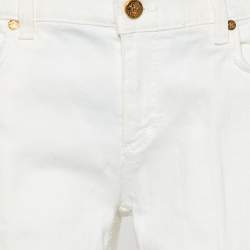 Pre Owned Roberto Cavalli White Denim Distressed Straight Leg Jeans XL