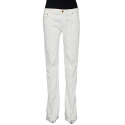 Pre Owned Roberto Cavalli White Denim Distressed Straight Leg Jeans XL