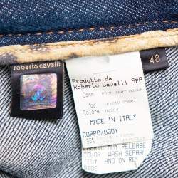 Pre Owned بنطلون جينز روبرتو كافالي دينم أزرق كحلي قصة مستقيمة مقاس كبير جدًا - إكس لارج