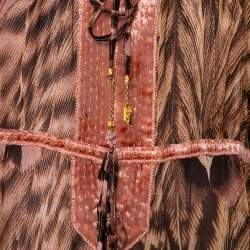 Pre Owned بلوزة روبرتو كافالي حرير قطيفة بطبعة نقشة الفهد متعددة الألوان مقاس كبير (لارج)  