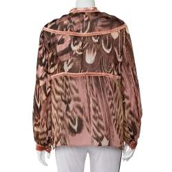 Pre Owned بلوزة روبرتو كافالي حرير قطيفة بطبعة نقشة الفهد متعددة الألوان مقاس كبير (لارج)  