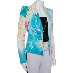 Pre Owned Roberto Cavalli Multicolor Floral Printed Cotton Chain Detail Blazer M