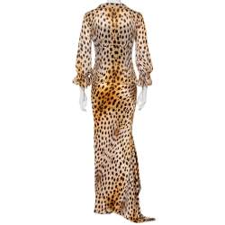 Roberto Cavalli Beige Animal Printed Silk Sheer Shirt & Asymmetric Hem Maxi Skirt S
