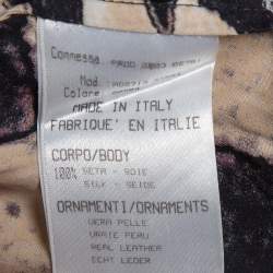 مملوكة مسبقًا قميص روبرتو كافالي أزرار أمامية حافة جلد حرير مطبوع نقشة الفهد بني مقاس كبير جداً (اكس لارج))