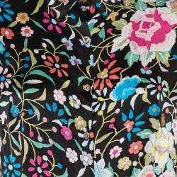 Pre Owned قميص روبرتو كافالي حرير ساتان أسود مطبوع بالزهور مقاس كبير جدًا - إكس لارج