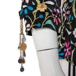 Pre Owned قميص روبرتو كافالي حرير ساتان أسود مطبوع بالزهور مقاس كبير جدًا - إكس لارج