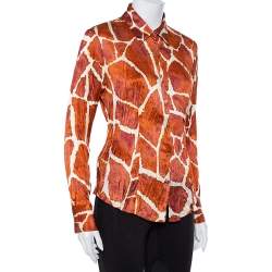 Pre Owned Roberto Cavalli Brown Printed Silk Button Front Shirt M
