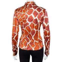 Pre Owned Roberto Cavalli Brown Printed Silk Button Front Shirt M
