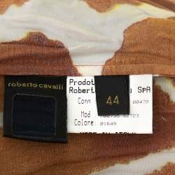 Pre Owned Roberto Cavalli Brown Printed Silk Button Front Shirt M