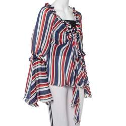 Pre Owned بلوزة روبرتو كافالي مزين رقبة منفوشة حرير مخطط متعدد الألوان مقاس وسط (ميديوم)