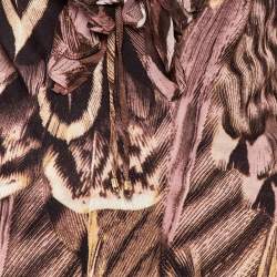 Pre Owned Roberto Cavalli Multicolor Printed Knit Ruffled Neck Detail Top M