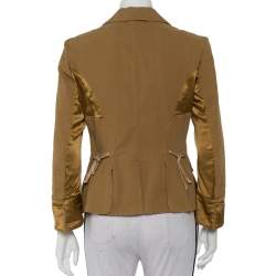 Pre Owned Roberto Cavalli Brown Denim Leather Trim Button Front Blazer L
