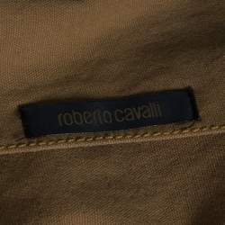 Pre Owned Roberto Cavalli Brown Denim Leather Trim Button Front Blazer L