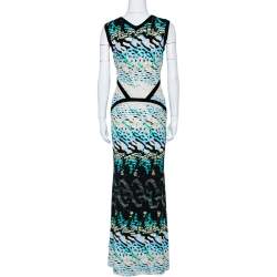 Pre Owned Roberto Cavalli Multicolor Printed Knit Paneled Sleeveless Maxi Dress M