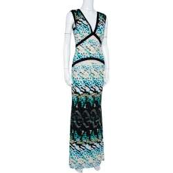 Pre Owned Roberto Cavalli Multicolor Printed Knit Paneled Sleeveless Maxi Dress M