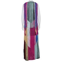 Pre Owned Roberto Cavalli Multicolor Knit Fringed Maxi Dress M