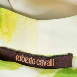 Pre Owned Roberto Cavalli Green Printed Silk Ruffled Detail Button Front Shirt M