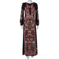 Roberto Cavalli Black Forest Printed Crepe Maxi Dress S