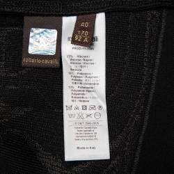 Pre Owned فستان روبرتو كافالي تريكو جاكارد مورد أسود مزين فتحة ماكسي مقاس صغير (سمول)