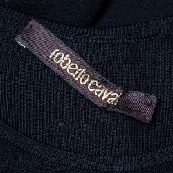 Pre Owned فستان روبرتو كافالي تريكو جاكارد مورد أسود مزين فتحة ماكسي مقاس صغير (سمول)