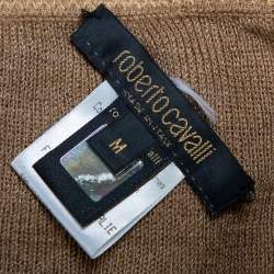 Pre Owned توب روبرتو كافالي كم طويل قصة رقبة حرف في صوف بني جملي مقاس متوسط