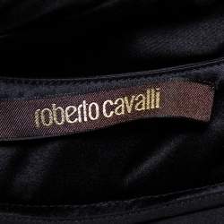 Pre Owned تنورة روبرتو كافالي ساتان حرير أسود ملتف ماكسي مقاس وسط (ميديوم)